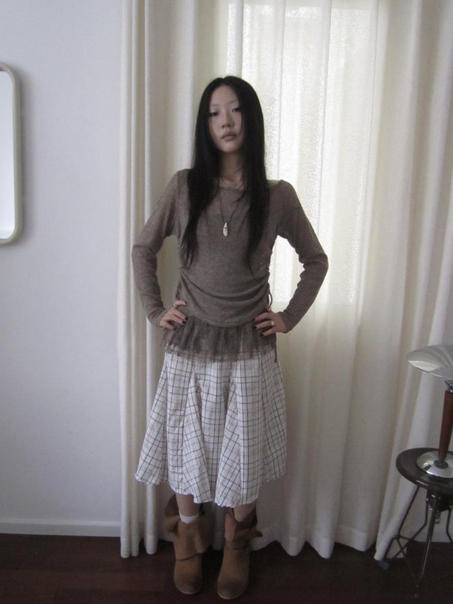 Updateang project Lace Trim Sleeveless Vest Single Shoulder Knit Long Sleeve Two Piece Set