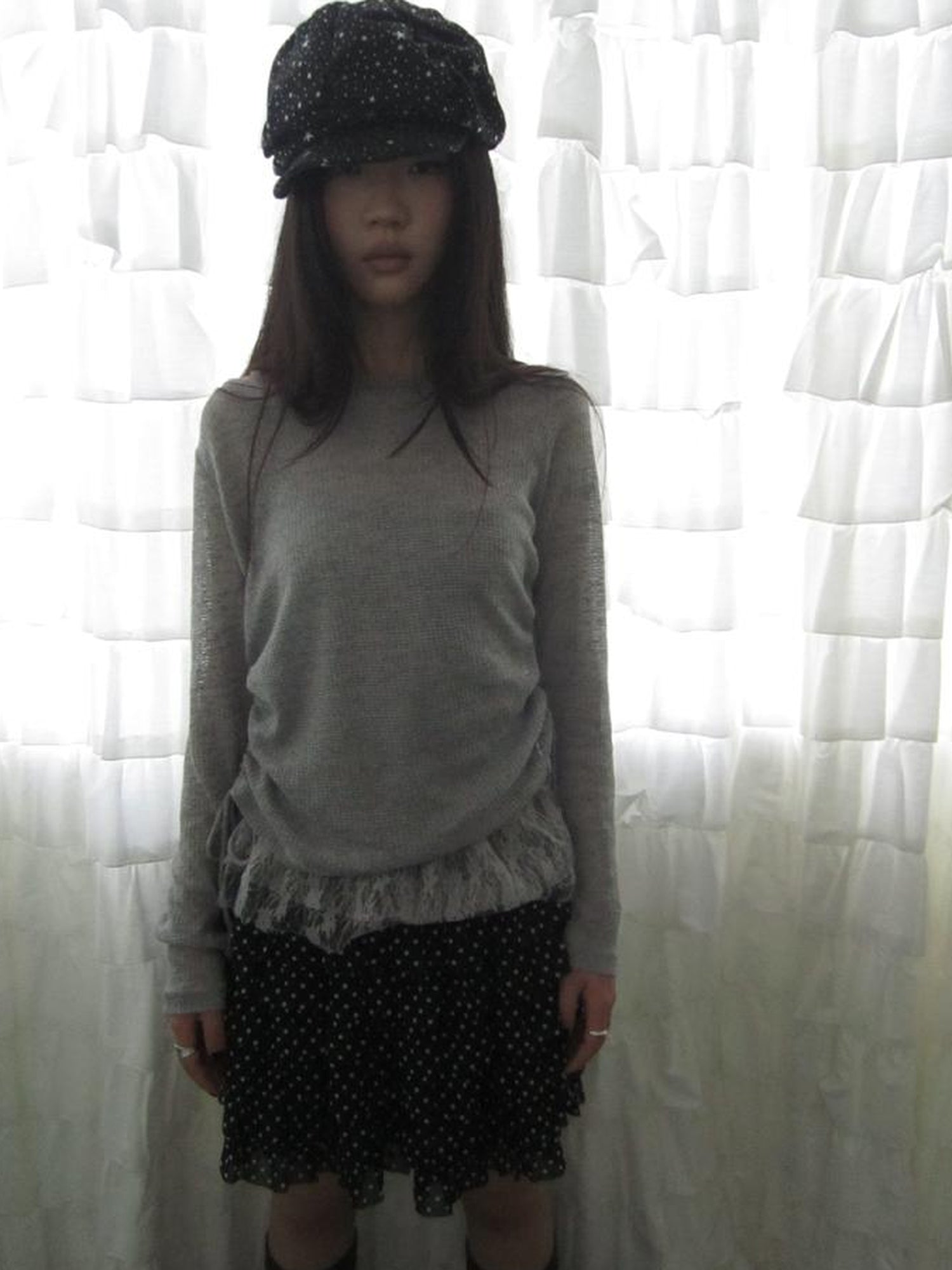 Updateang project Lace Trim Sleeveless Vest Single Shoulder Knit Long Sleeve Two Piece Set