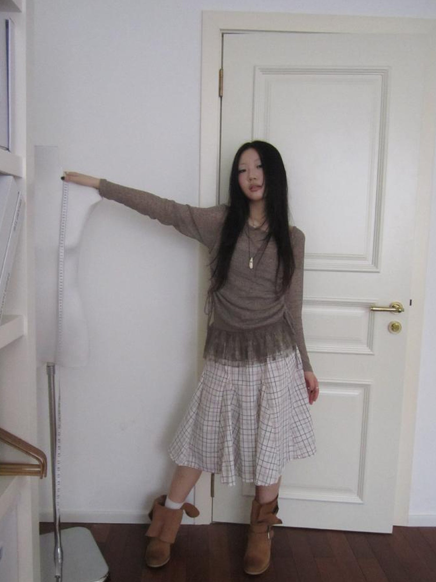 Updateang project Lace Trim Sleeveless Vest Single Shoulder Knit Long Sleeve Two Piece Set