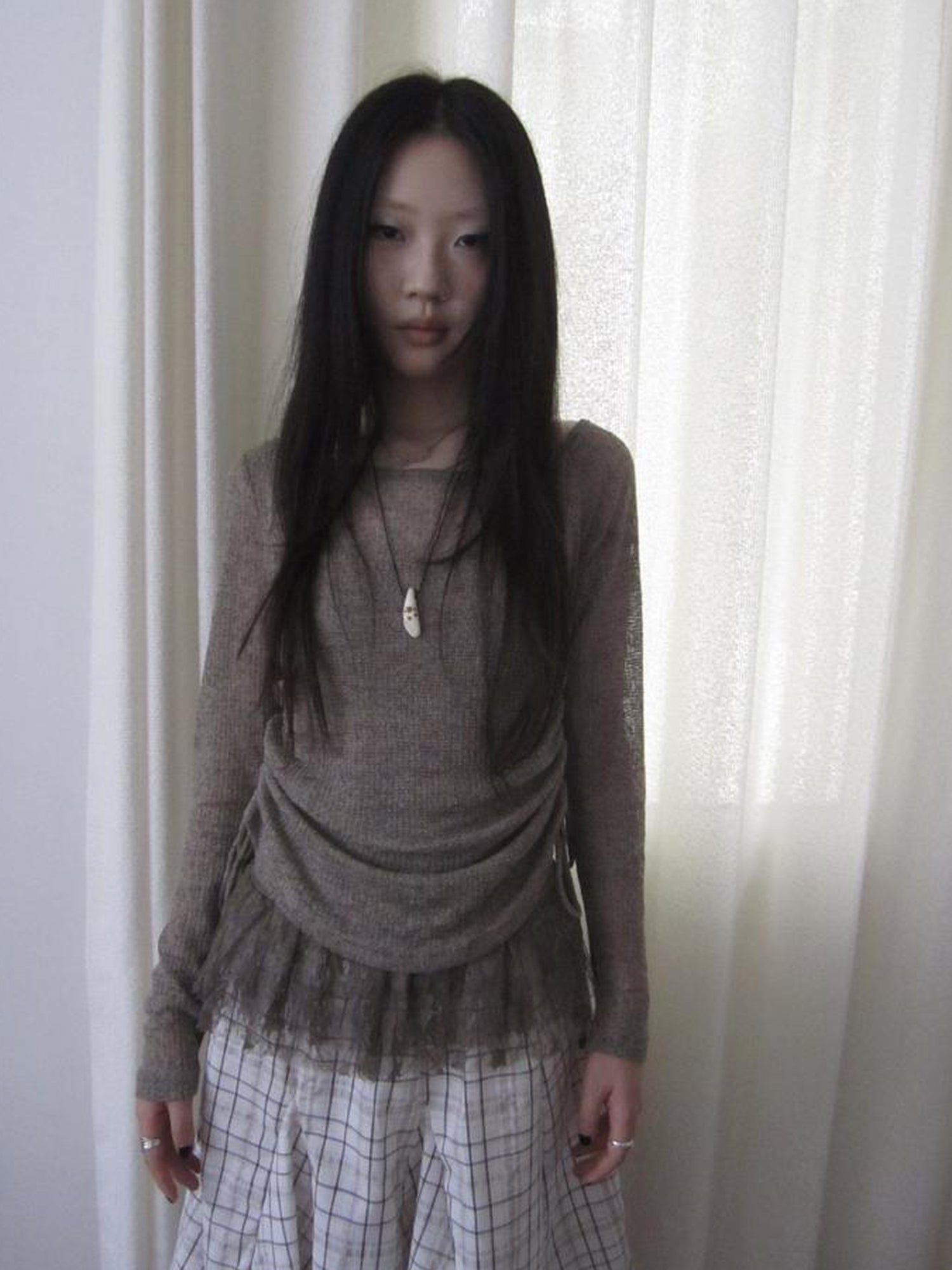 Updateang project Lace Trim Sleeveless Vest Single Shoulder Knit Long Sleeve Two Piece Set