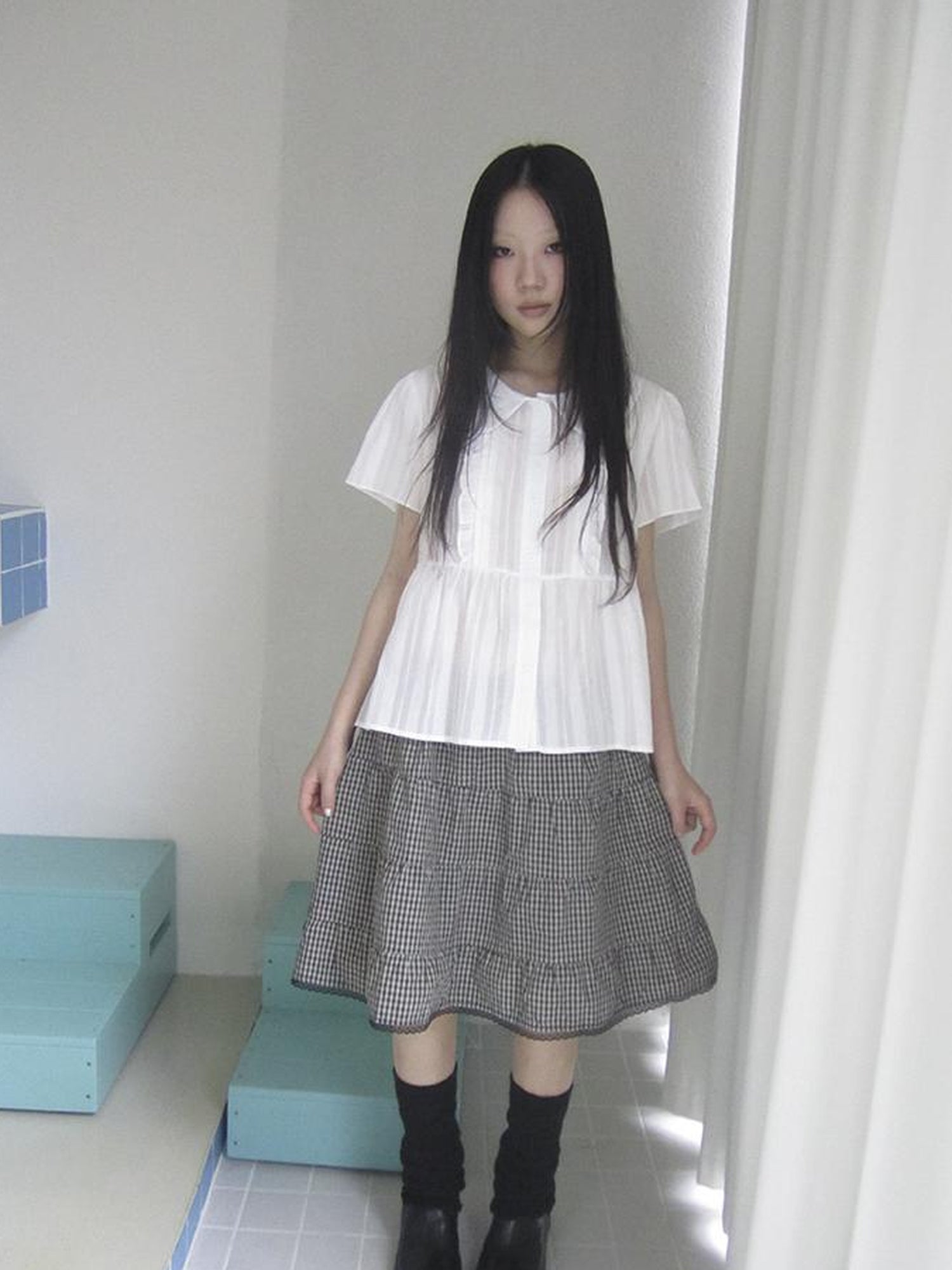 ang project Lace Trimmed Babydoll Collar Summer Blouse