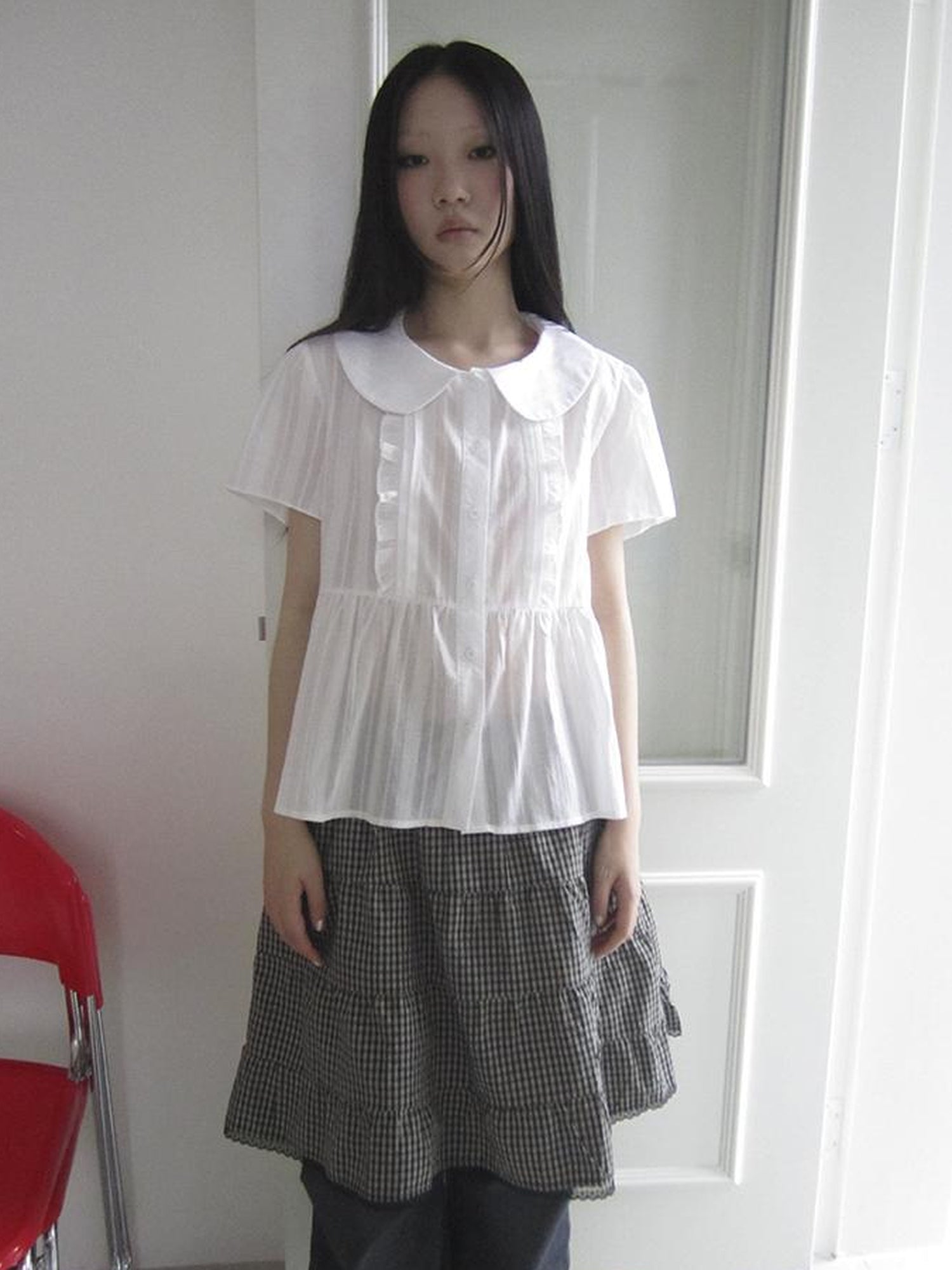 ang project Lace Trimmed Babydoll Collar Summer Blouse