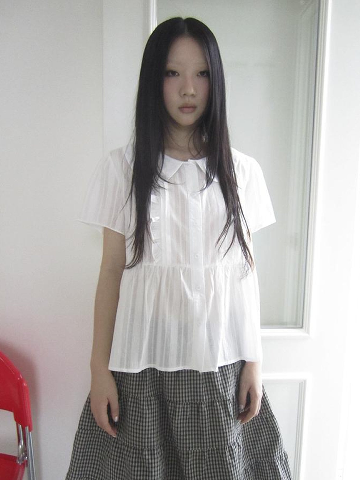 ang project Lace Trimmed Babydoll Collar Summer Blouse