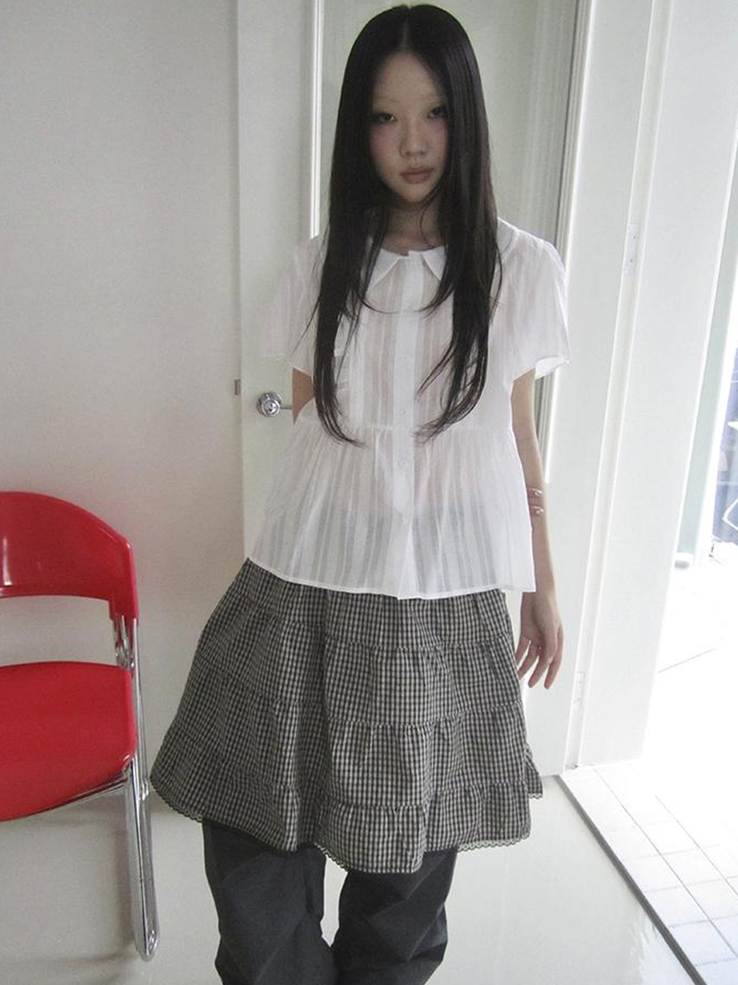 ang project Lace Trimmed Babydoll Collar Summer Blouse