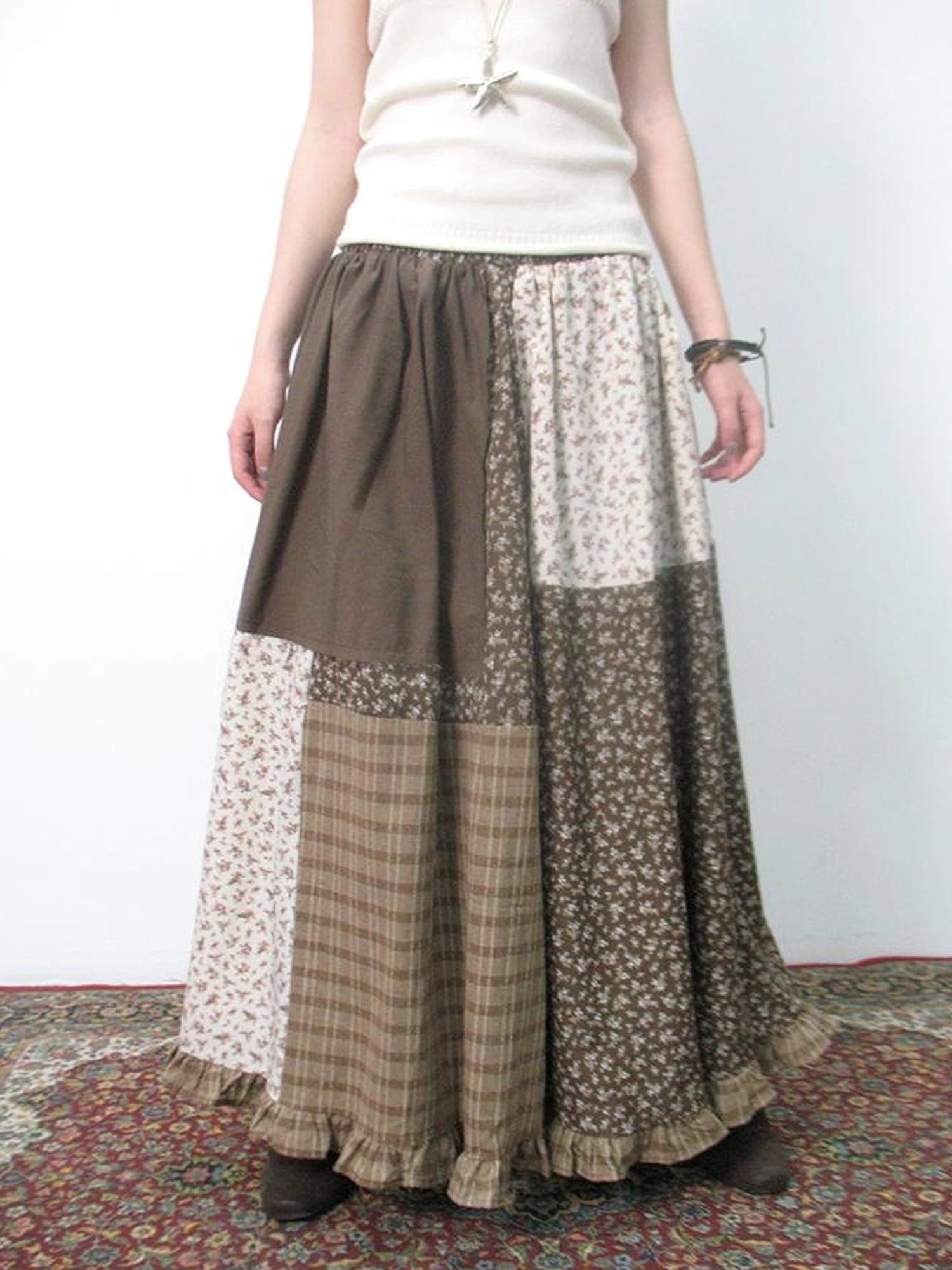 Lace Trimmed Floral Print A Line Skirt