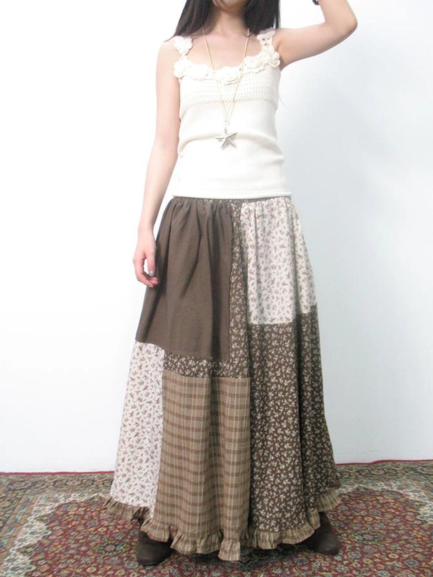 Lace Trimmed Floral Print A Line Skirt