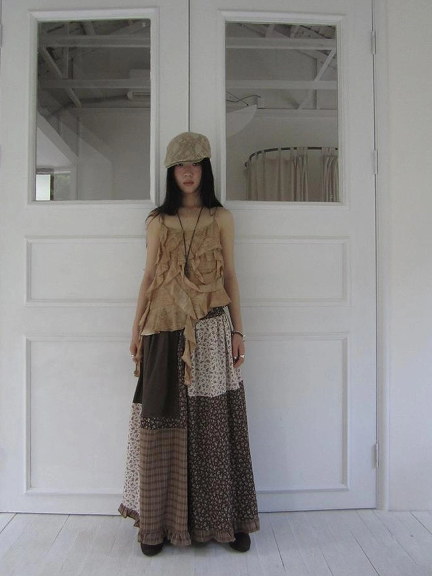 Lace Trimmed Floral Print A Line Skirt