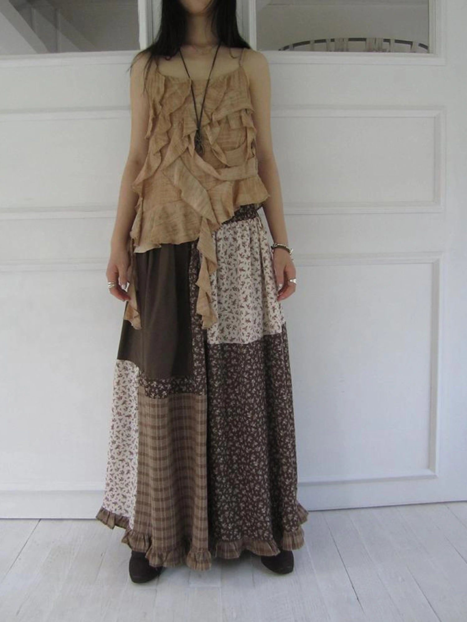 Lace Trimmed Floral Print A Line Skirt