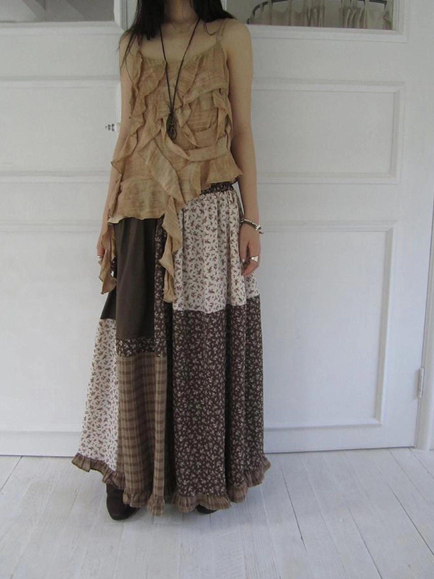 Lace Trimmed Floral Print A Line Skirt