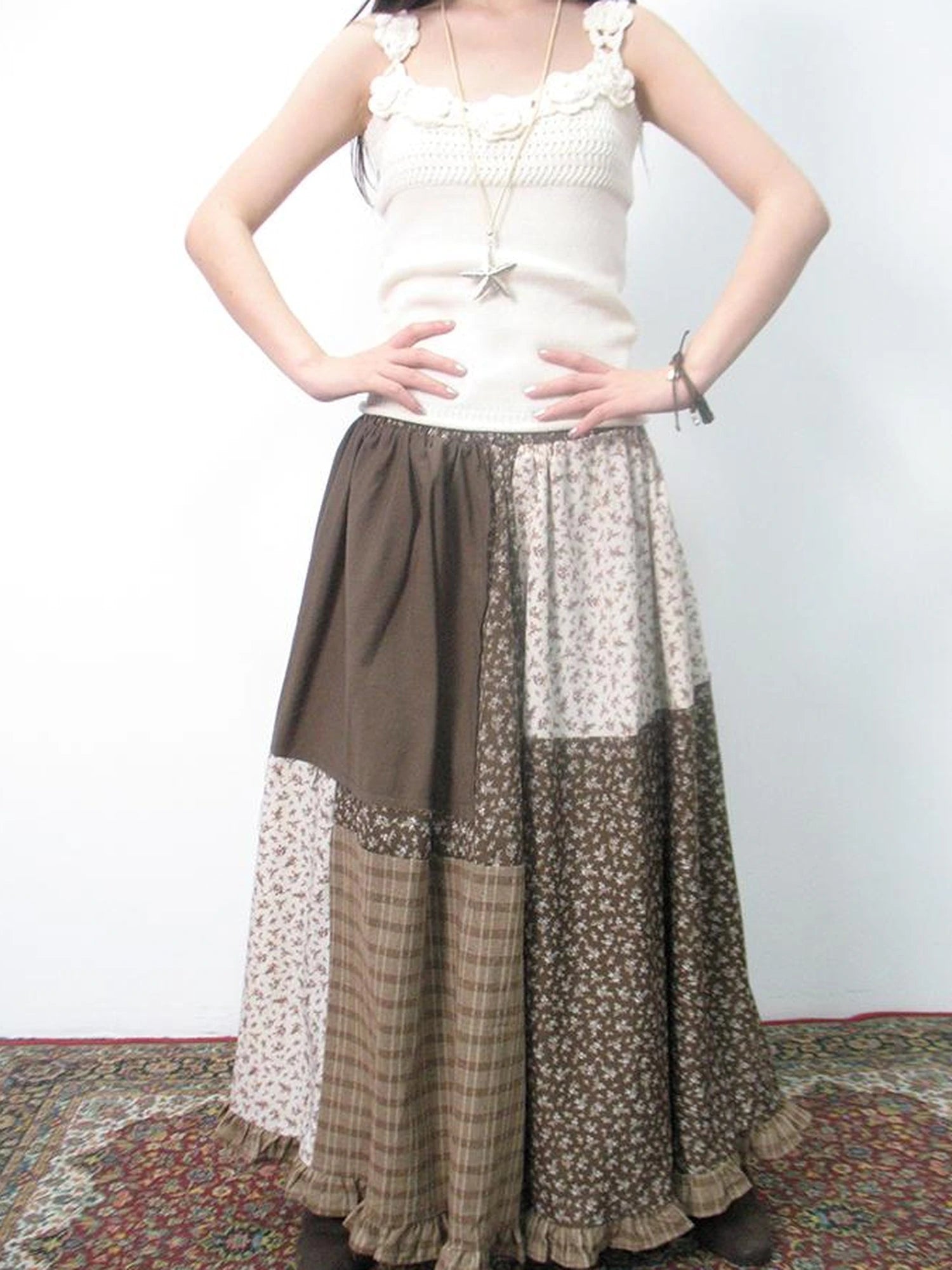 Lace Trimmed Floral Print A Line Skirt