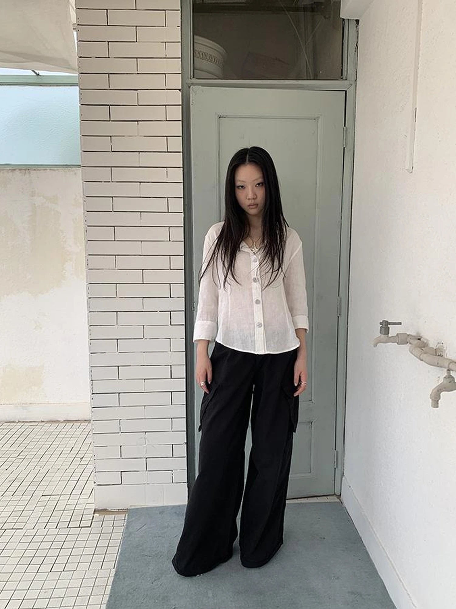 Lace Trimmed Tied Waist Pleated Short Sleeve Blouse