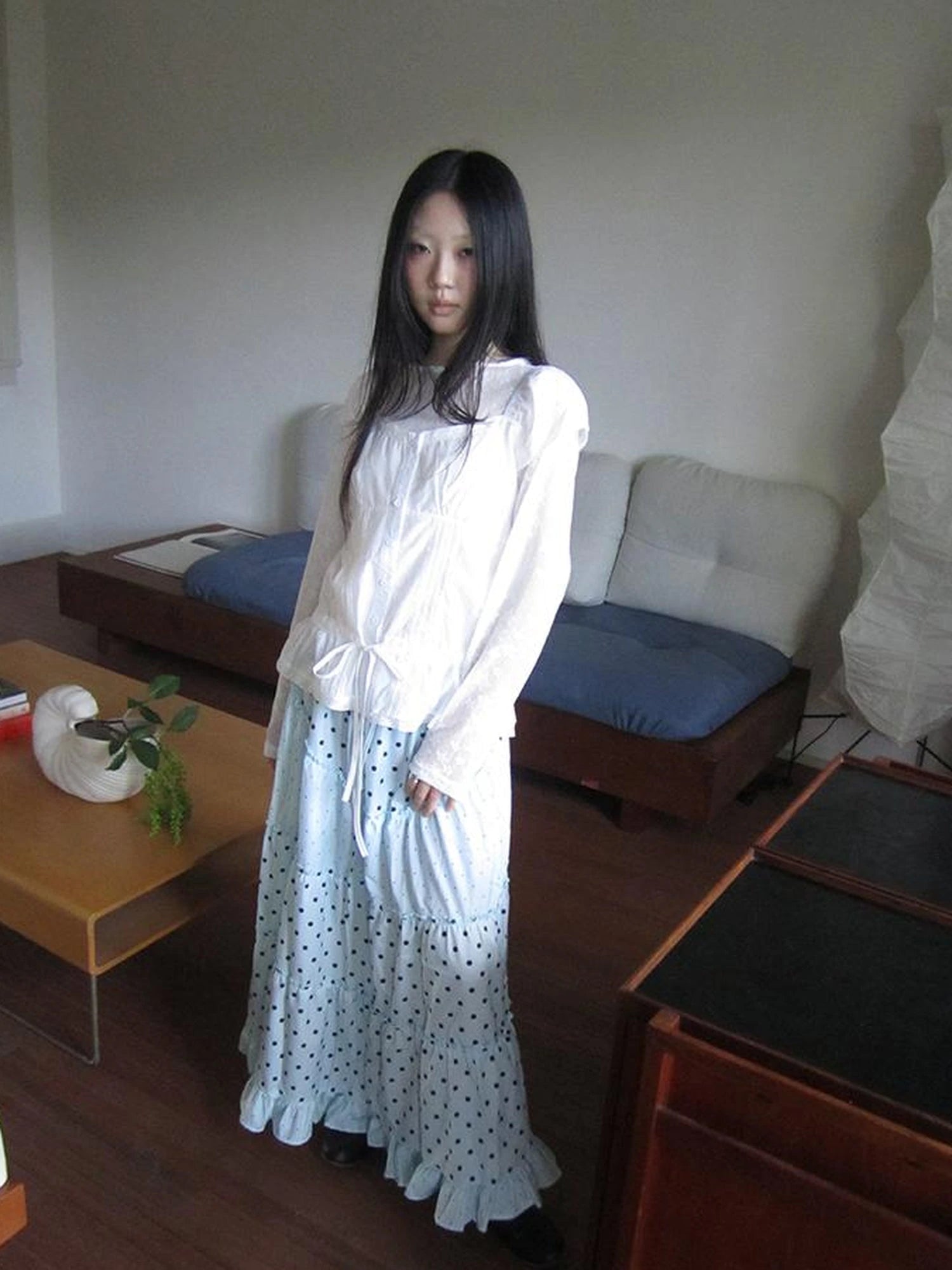 Lace Trimmed Tied Waist Pleated Short Sleeve Blouse