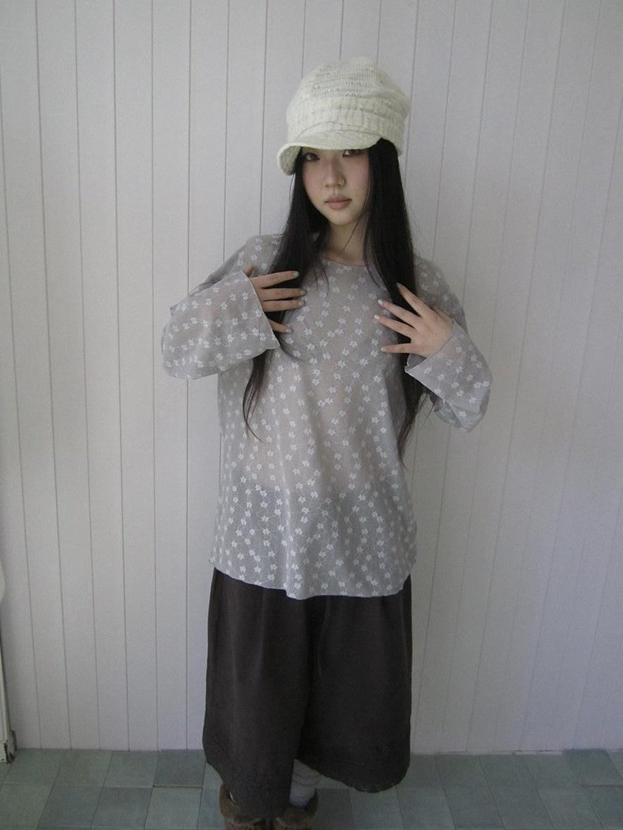 ang project Layered Floral Lace Sheer Round Neck Women&