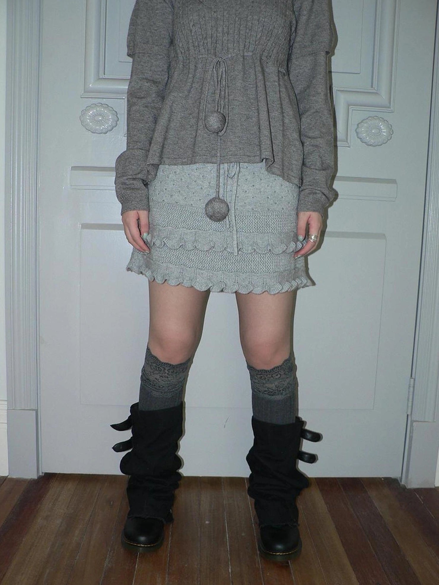 ang project Layered Lace Trim Drawstring Knit Mini Skirt Skirt