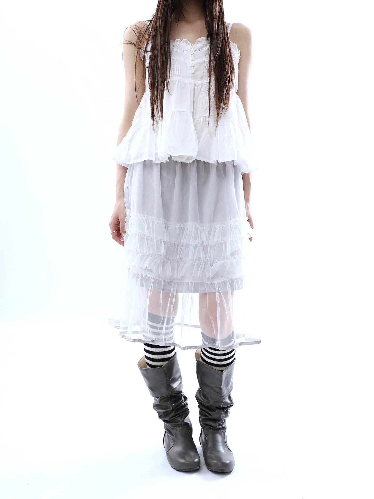 ang project Layered Panelled A Line Ruffle Hem Women&
