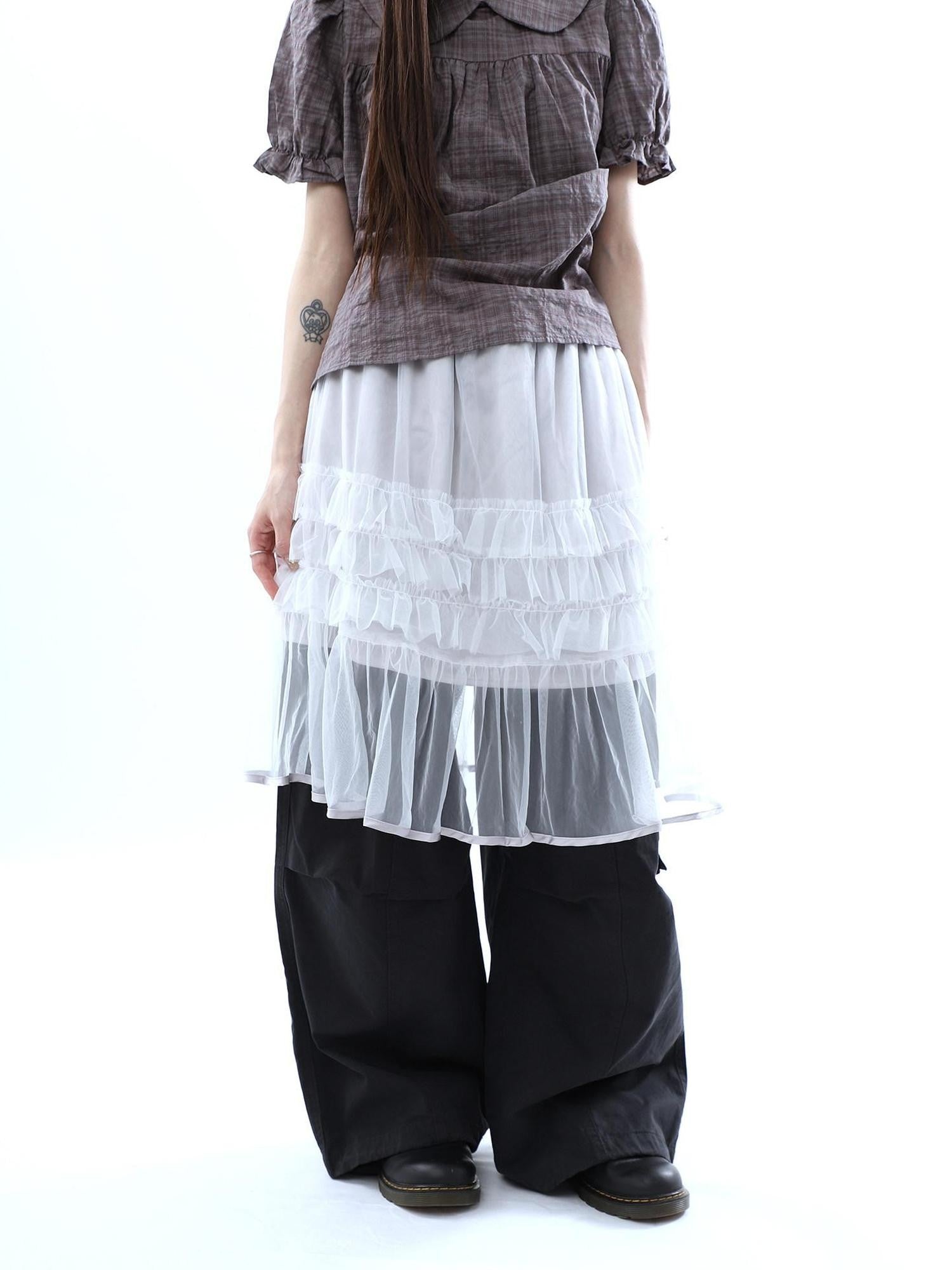 ang project Layered Panelled A Line Ruffle Hem Women&