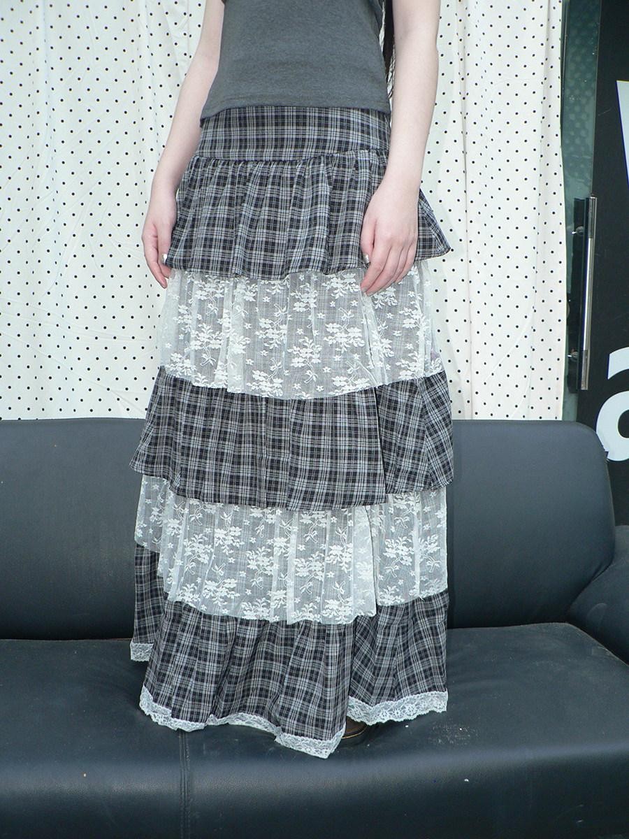 ang project Layered Plaid Patchwork Floral Mesh Lace Women&
