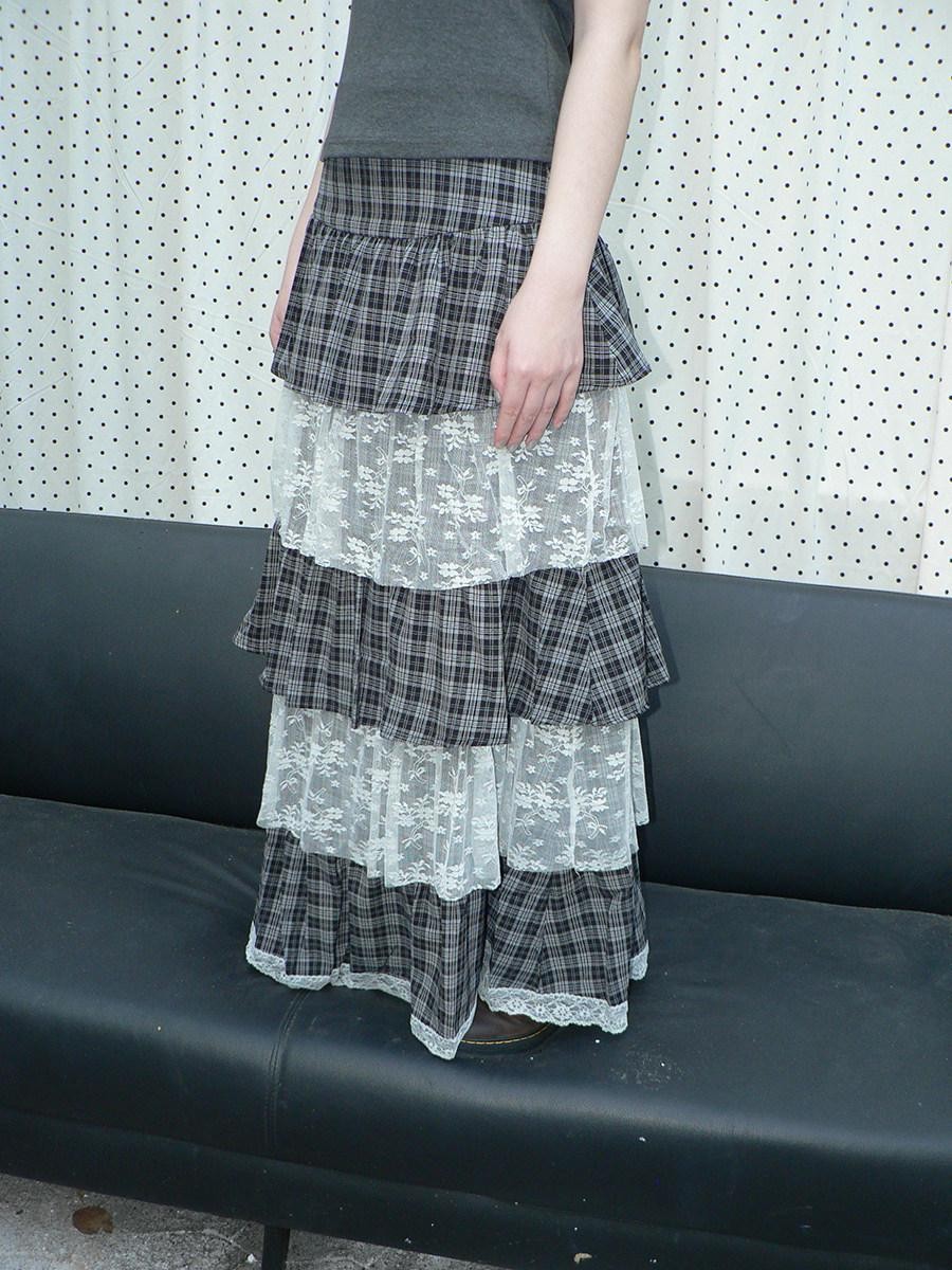 ang project Layered Plaid Patchwork Floral Mesh Lace Women&