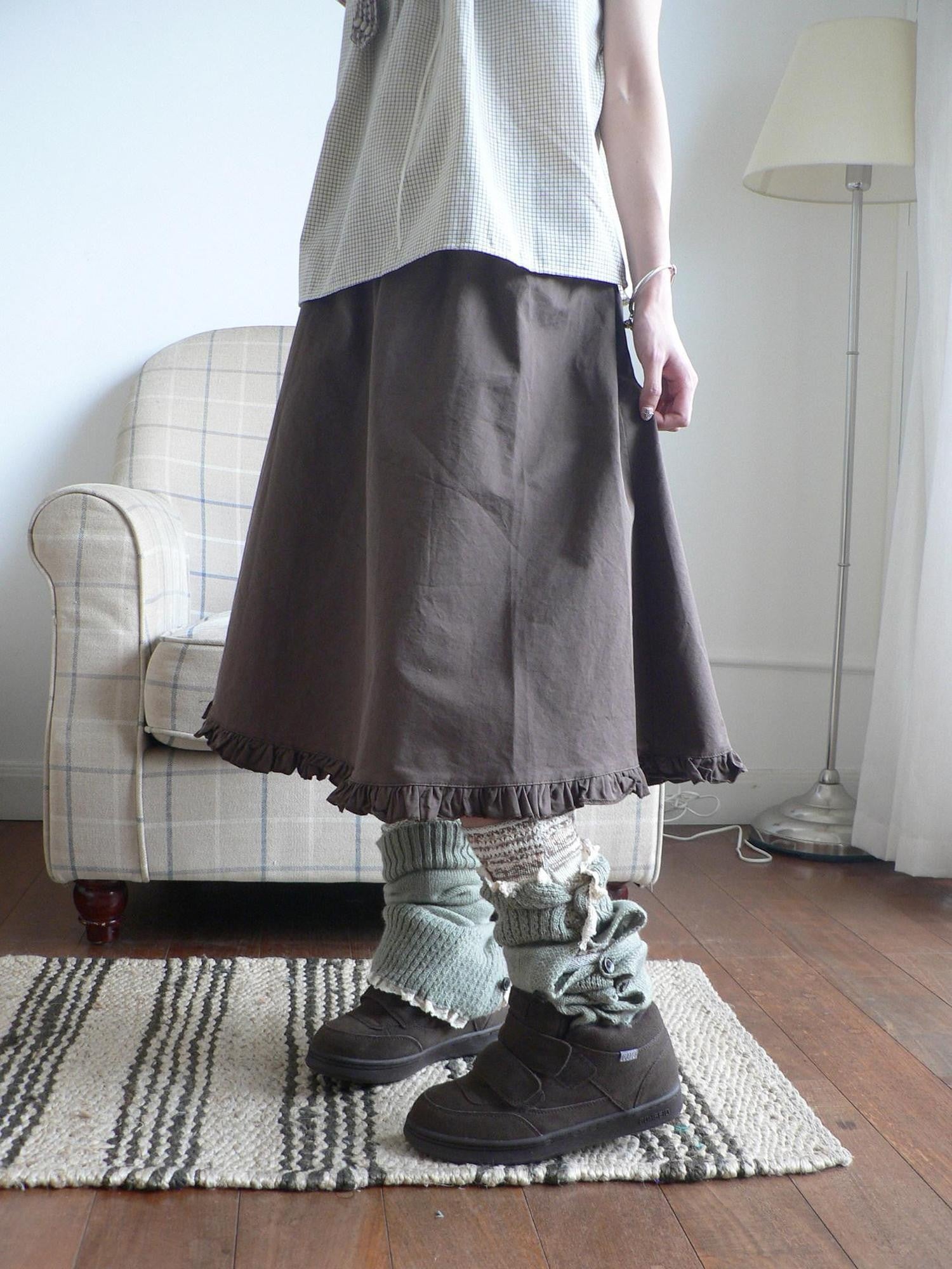 ang project Lettuce Edge Spliced Hem A Line Pocket High Waist Women&