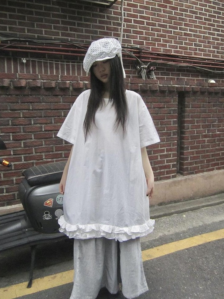 ang project Lettuce Hem Ruffle Splice Loose Waist A Line Women&