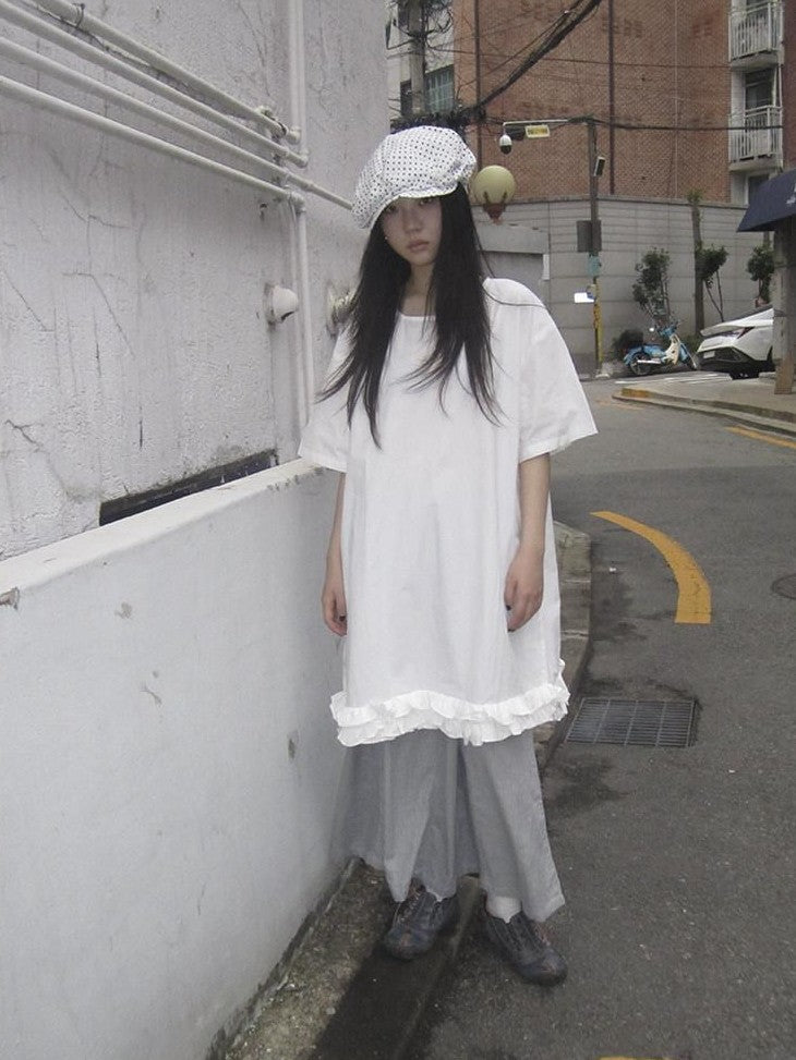 ang project Lettuce Hem Ruffle Splice Loose Waist A Line Women&