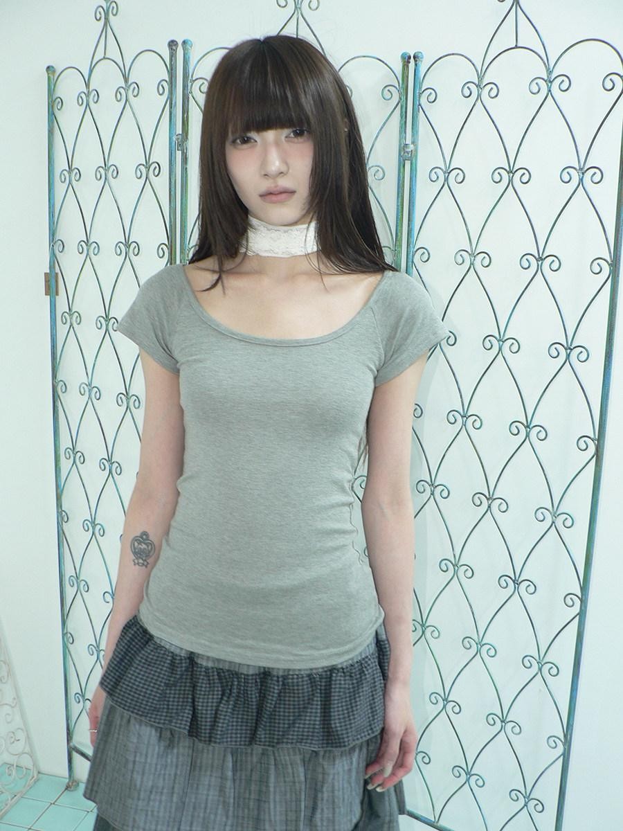 ang project Light Gray Solid Stretch Slim U Neck Women&
