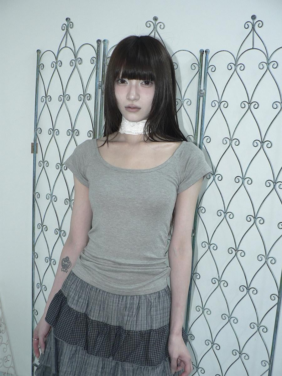 ang project Light Gray Solid Stretch Slim U Neck Women&