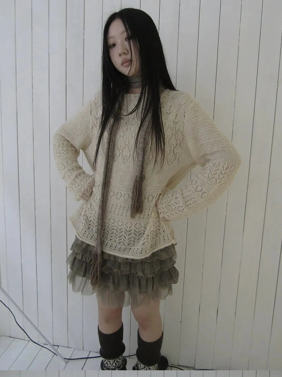 ang project Lightweight Hollow Knit Sweater Cardigan