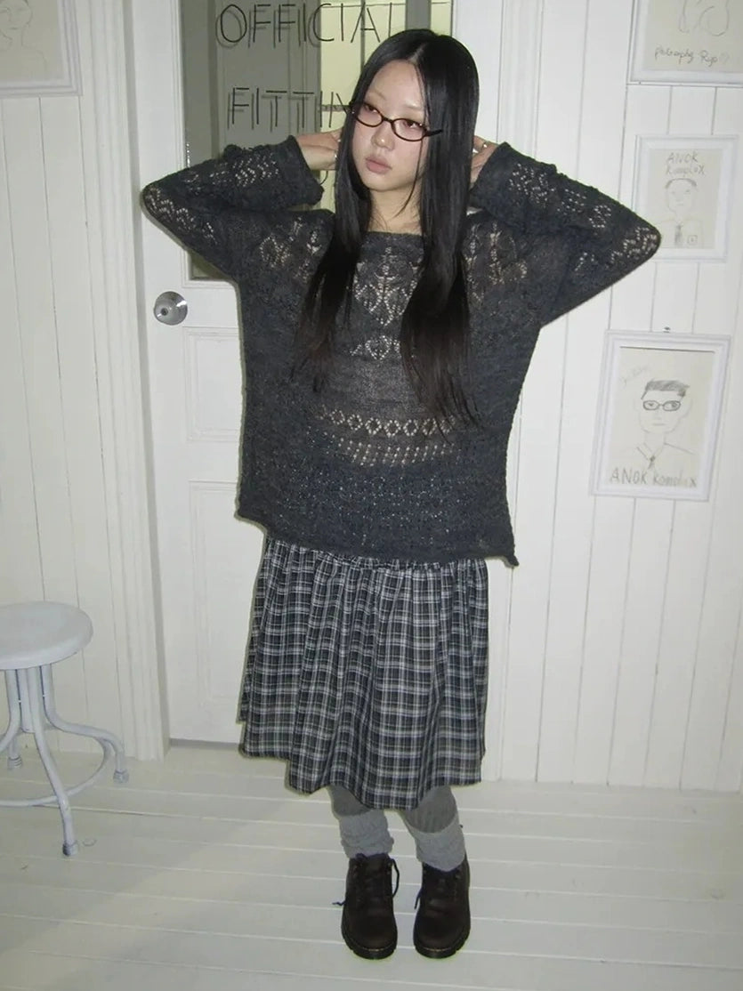 ang project Lightweight Hollow Knit Sweater Cardigan