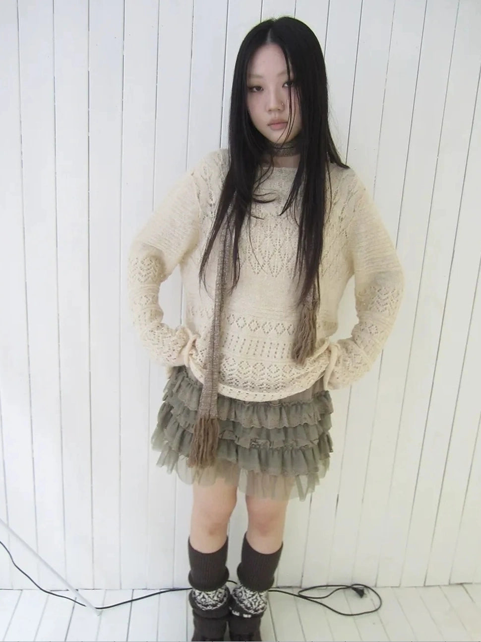 ang project Lightweight Hollow Knit Sweater Cardigan