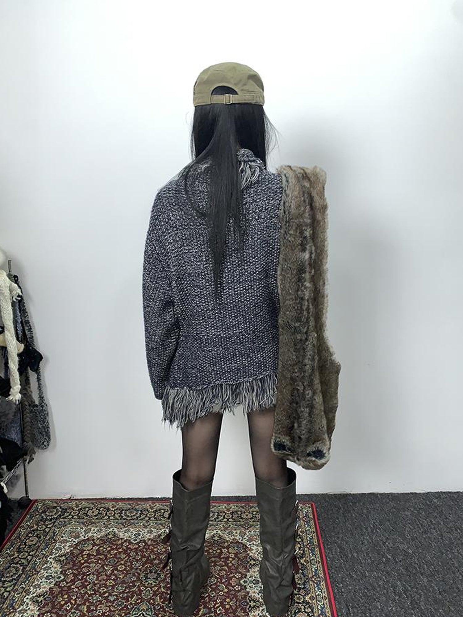 Updateang project Lightweight Tassel Cross Lapel Color Block Knit Cardigan