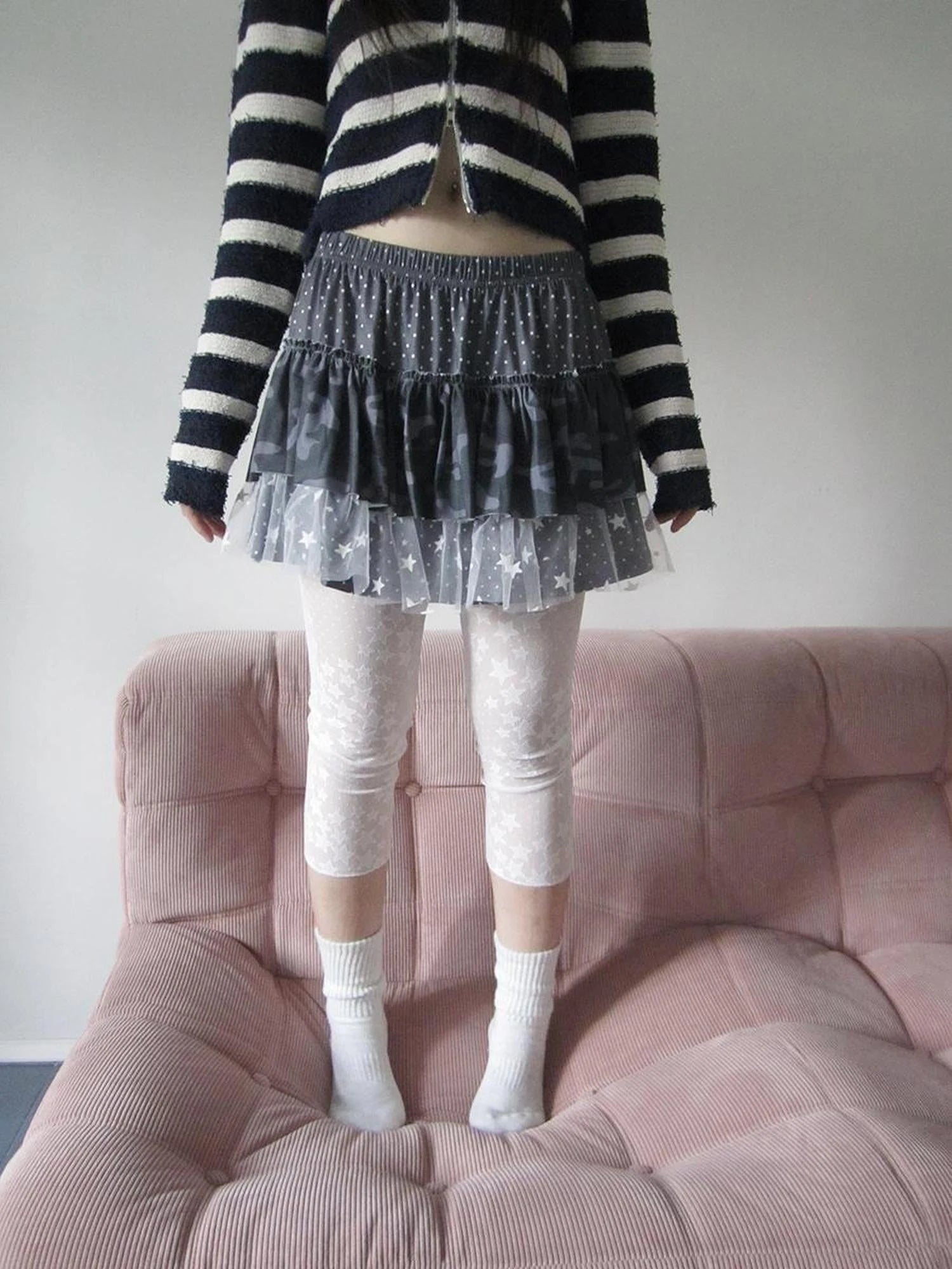 Millennial Lace Star Print Stretch Capri Leggings