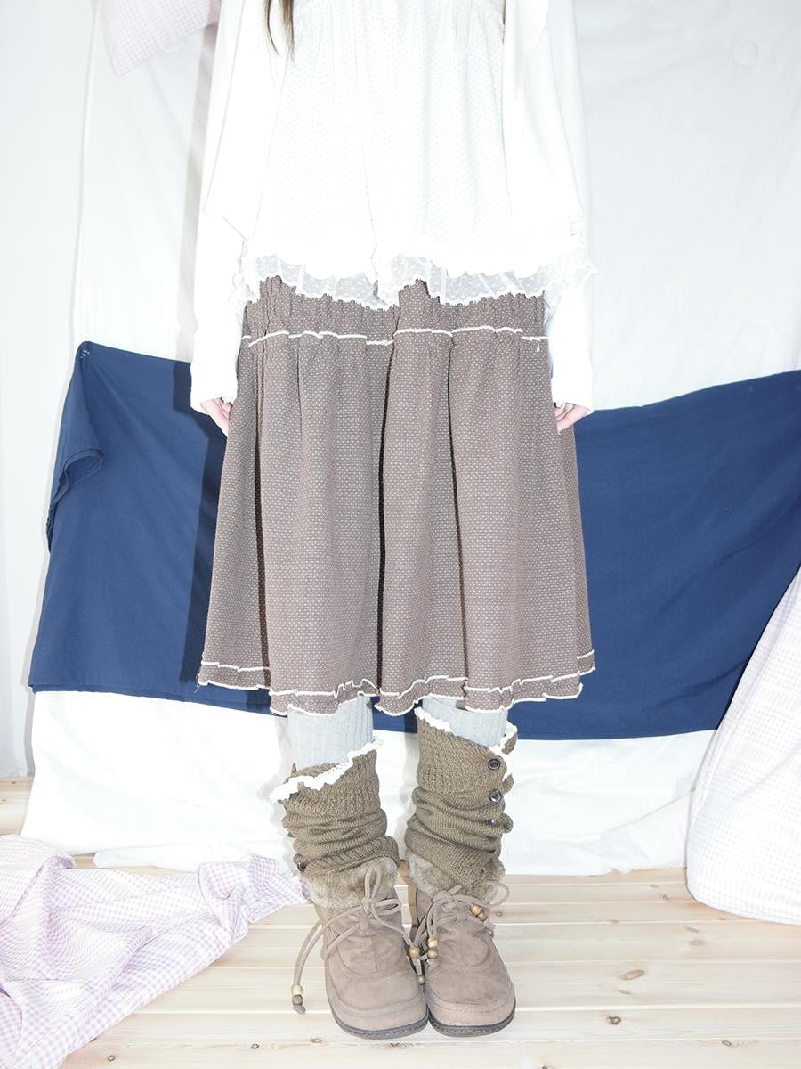 ang project Natural Ruched Smocked Ruffle Polka Dot High Waist Women&