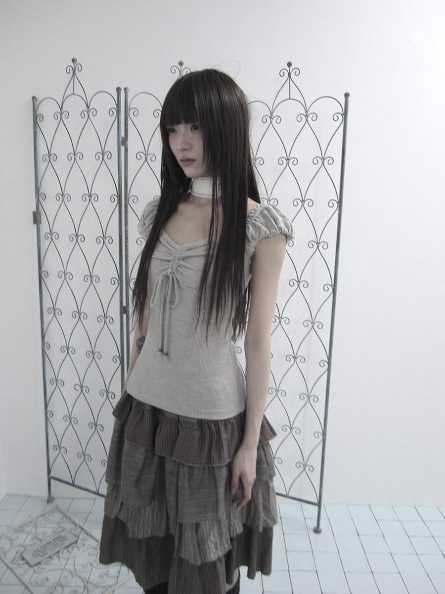 ang project Oatmeal Lace Spliced Pleated Puff Tie Women&