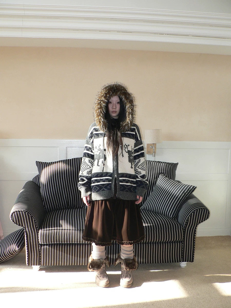 ang project Online Exclusive Vintage Loose Fit Hooded Striped Print Cropped Zip Women Jacket