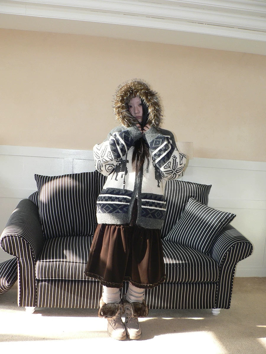 ang project Online Exclusive Vintage Loose Fit Hooded Striped Print Cropped Zip Women Jacket