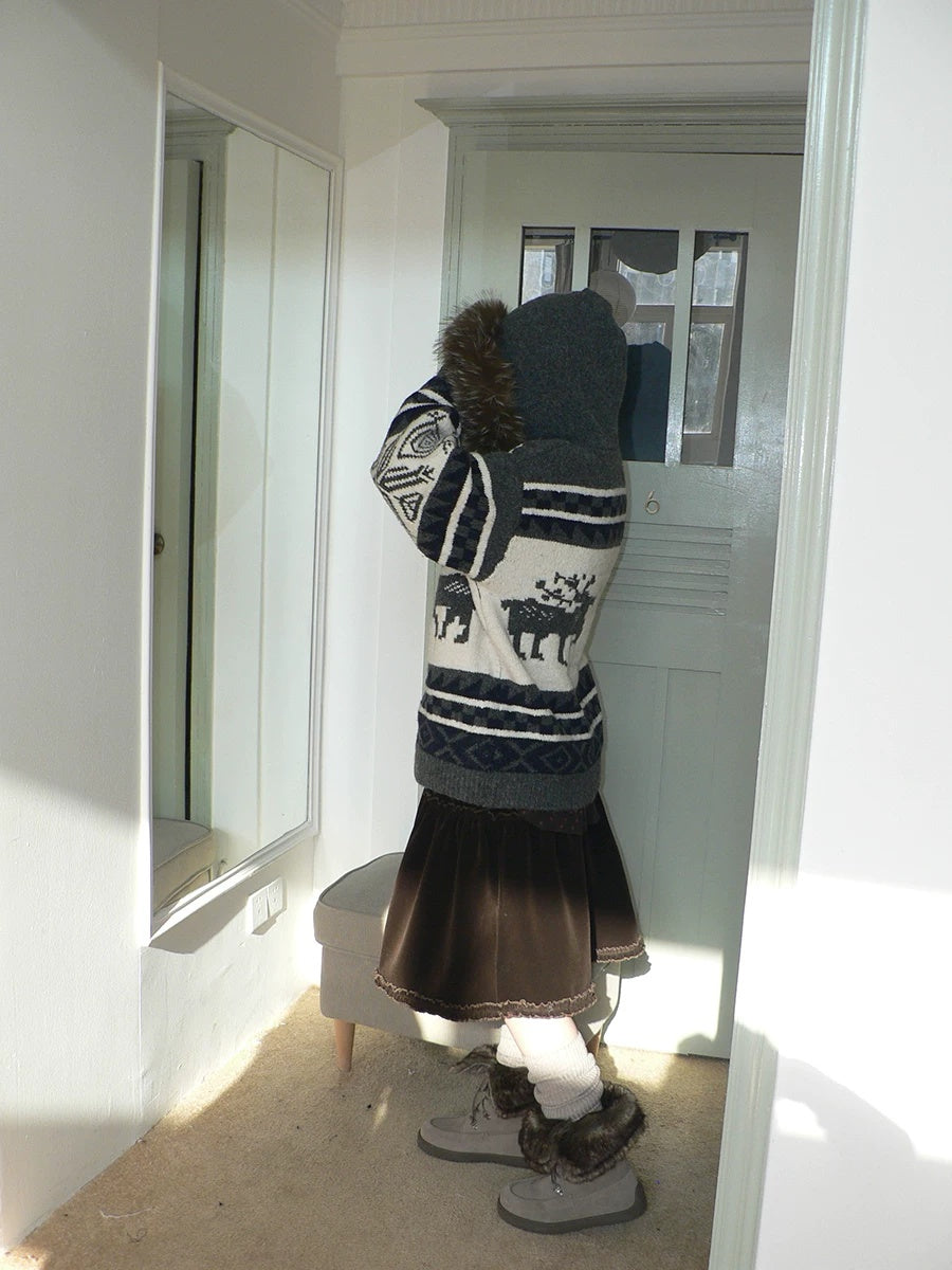 ang project Online Exclusive Vintage Loose Fit Hooded Striped Print Cropped Zip Women Jacket