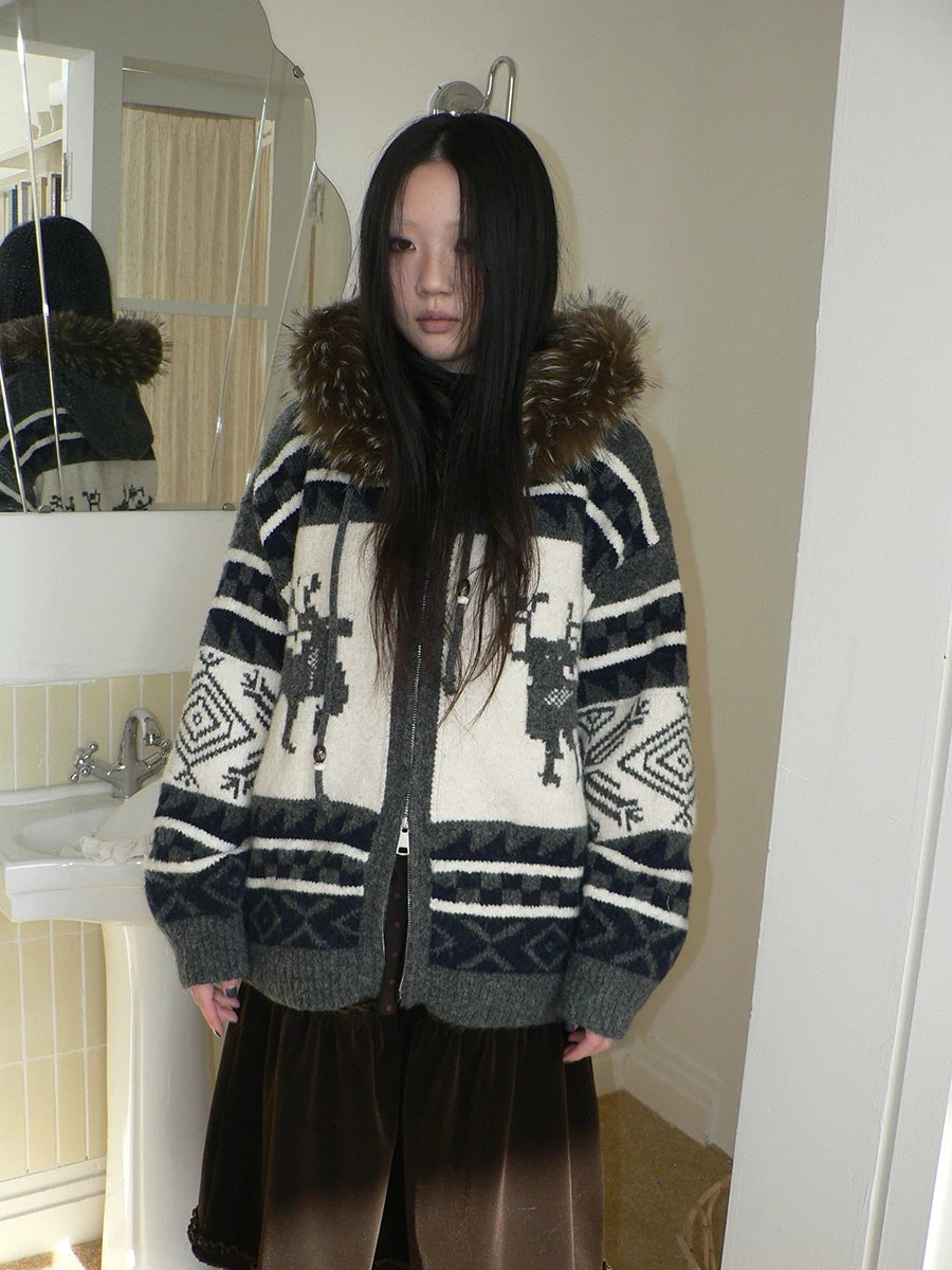 ang project Online Exclusive Vintage Loose Fit Hooded Striped Print Cropped Zip Women Jacket