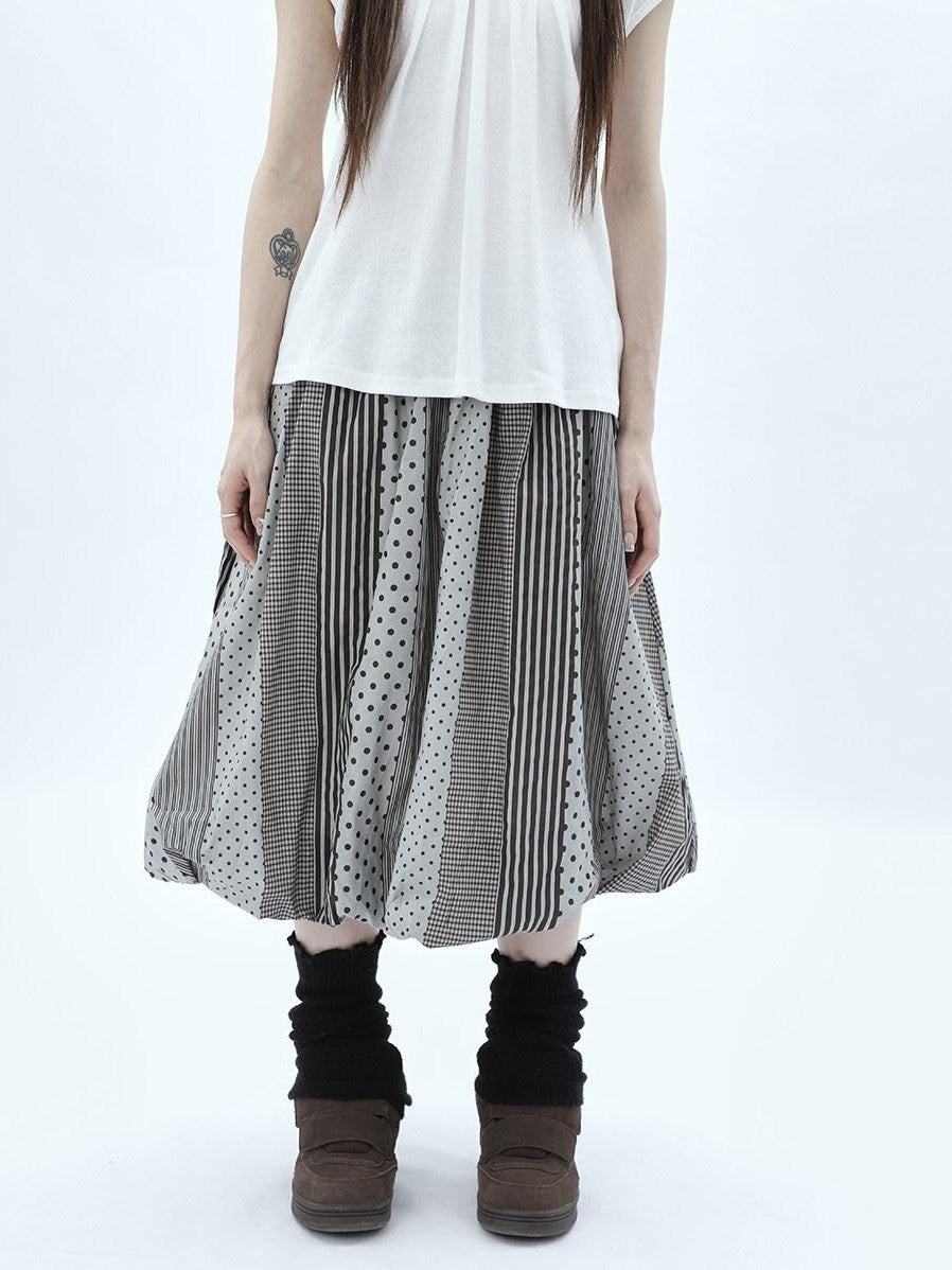 ang project Patchwork Polka Dot Striped Plaid High Waist Bubble Women&
