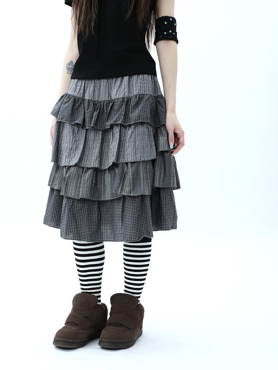 ang project Plaid Colorblock Layered Spliced Pleated Women&