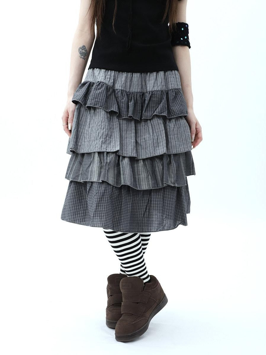 ang project Plaid Colorblock Layered Spliced Pleated Women&