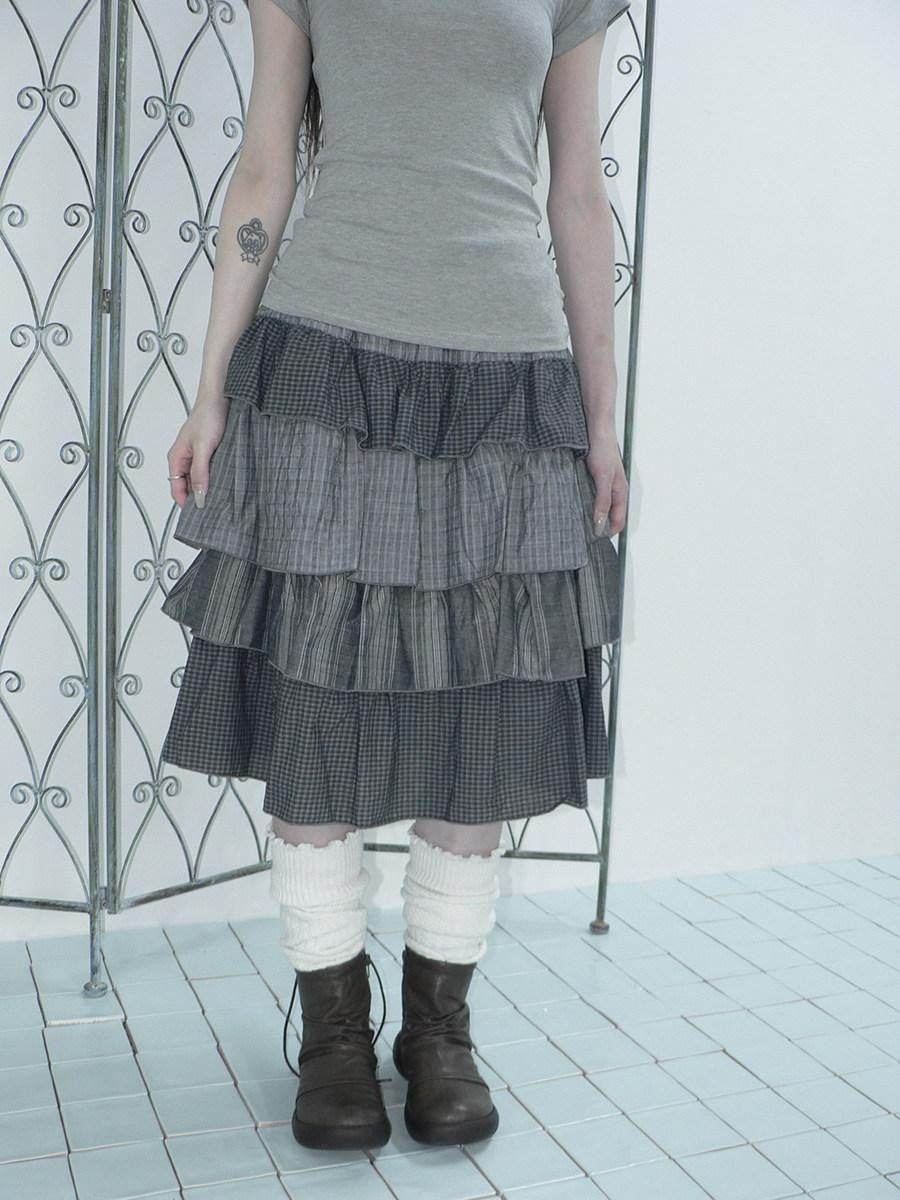 ang project Plaid Colorblock Layered Spliced Pleated Women&