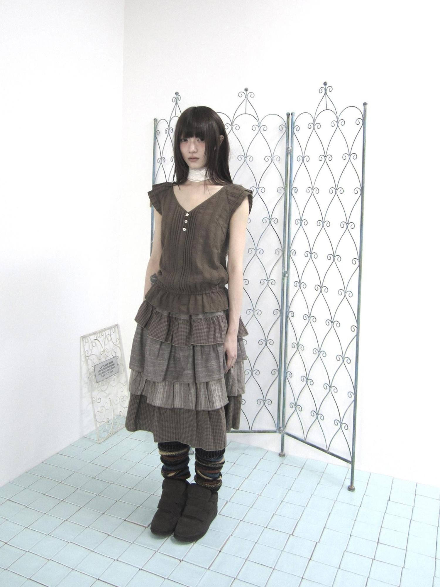 ang project Plaid Colorblock Layered Spliced Pleated Women&