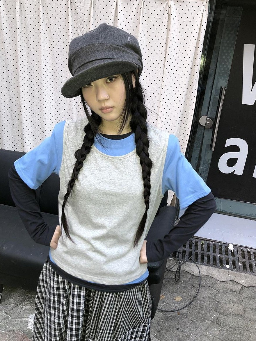 ang project Plaid Contrast Color Layered Retro Women&