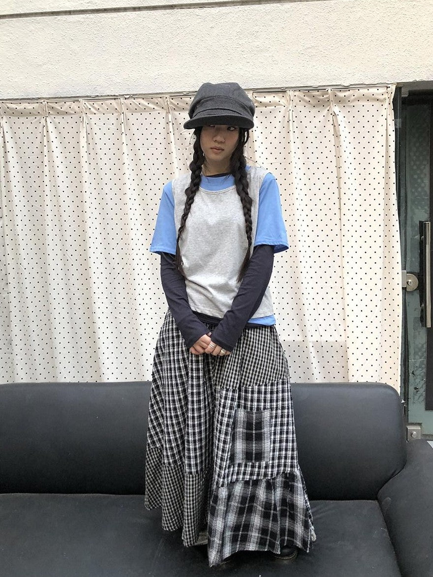 ang project Plaid Contrast Color Layered Retro Women&