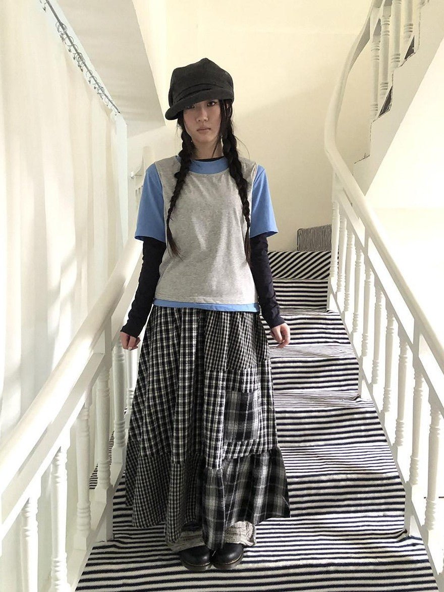ang project Plaid Contrast Color Layered Retro Women&