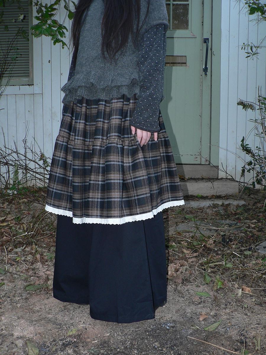 ang project Plaid Lace Splice High Waist Loose Faux Two Piece Women&