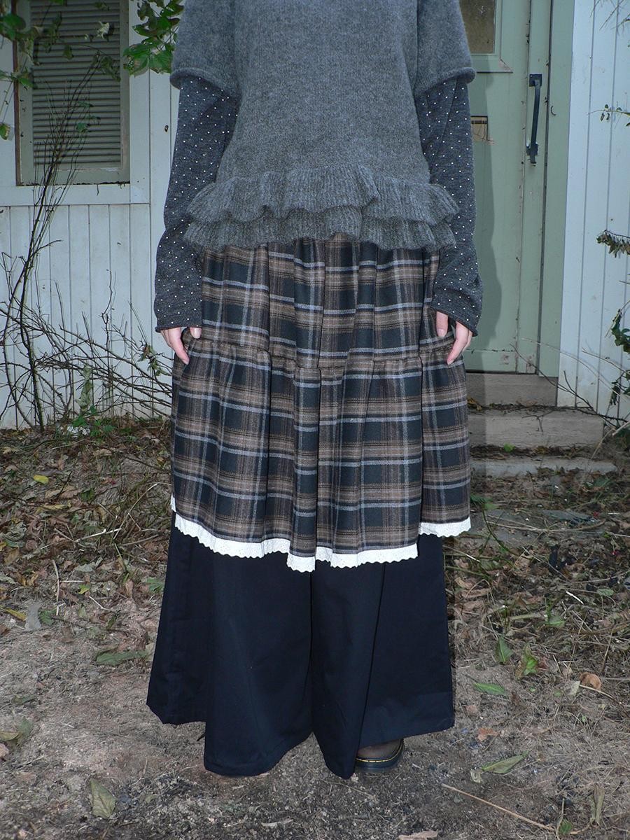 ang project Plaid Lace Splice High Waist Loose Faux Two Piece Women&