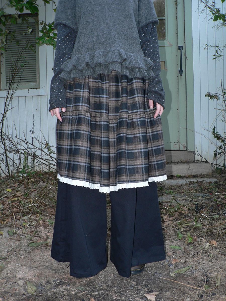 ang project Plaid Lace Splice High Waist Loose Faux Two Piece Women&