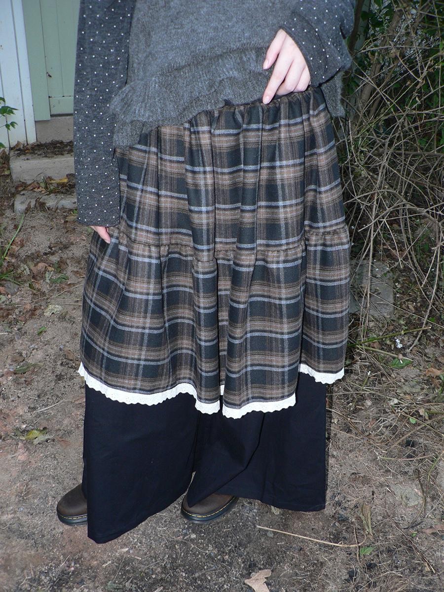 ang project Plaid Lace Splice High Waist Loose Faux Two Piece Women&